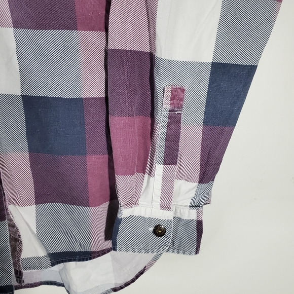 Vintage Mickey Mouse Plaid Denim Button Down Long Sleeve Shirt L/XL Purple Blue - Picture 4 of 8